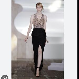 3.1 Phillip Lim Black and Nude Lace-Embellished Evening Gown